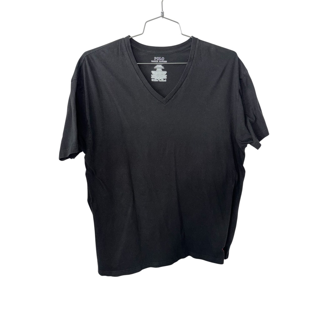 Polo Ralph Lauren Mens XL Black V-Neck T-Shirt Classic Fit Cotton Short Sleeve